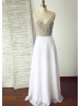 Ivory Beaded Chiffon Long Prom Dress